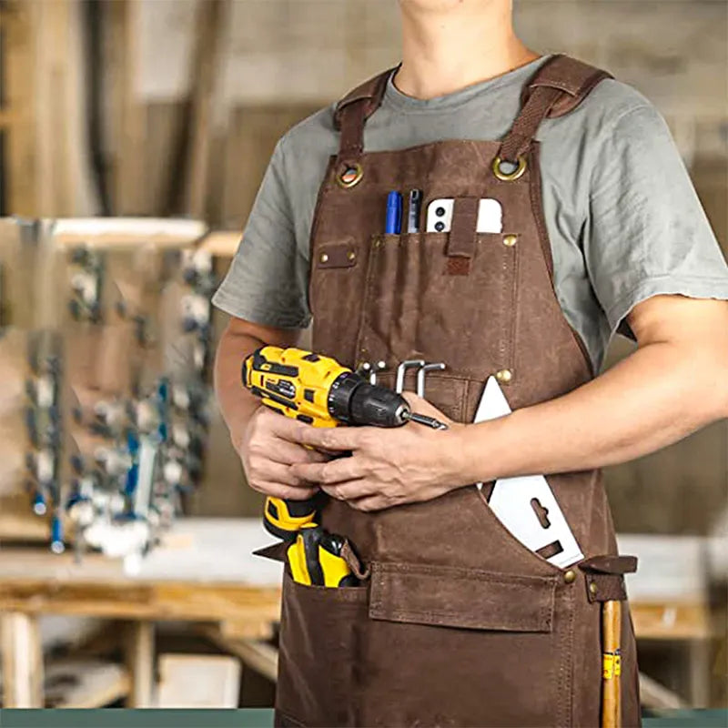 New Canvas Work Apron With Tool Pocket