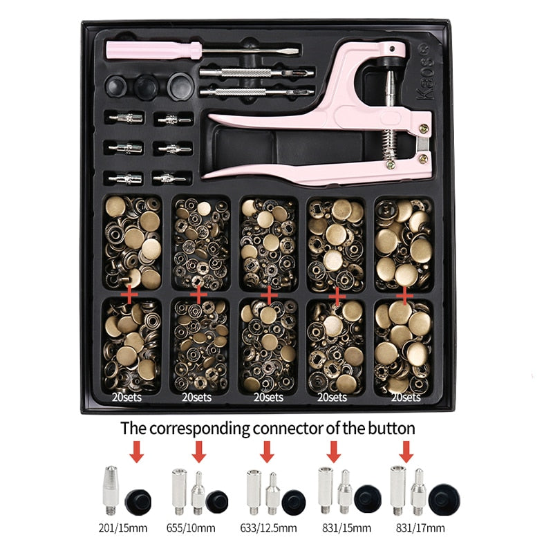 100 pcs/ Set Metal Button Installation Tool Set