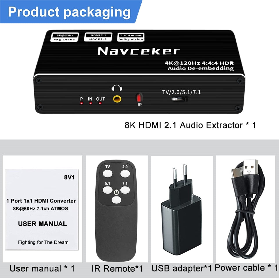 Navceker 8K 60Hz HDMI Audio Extractor