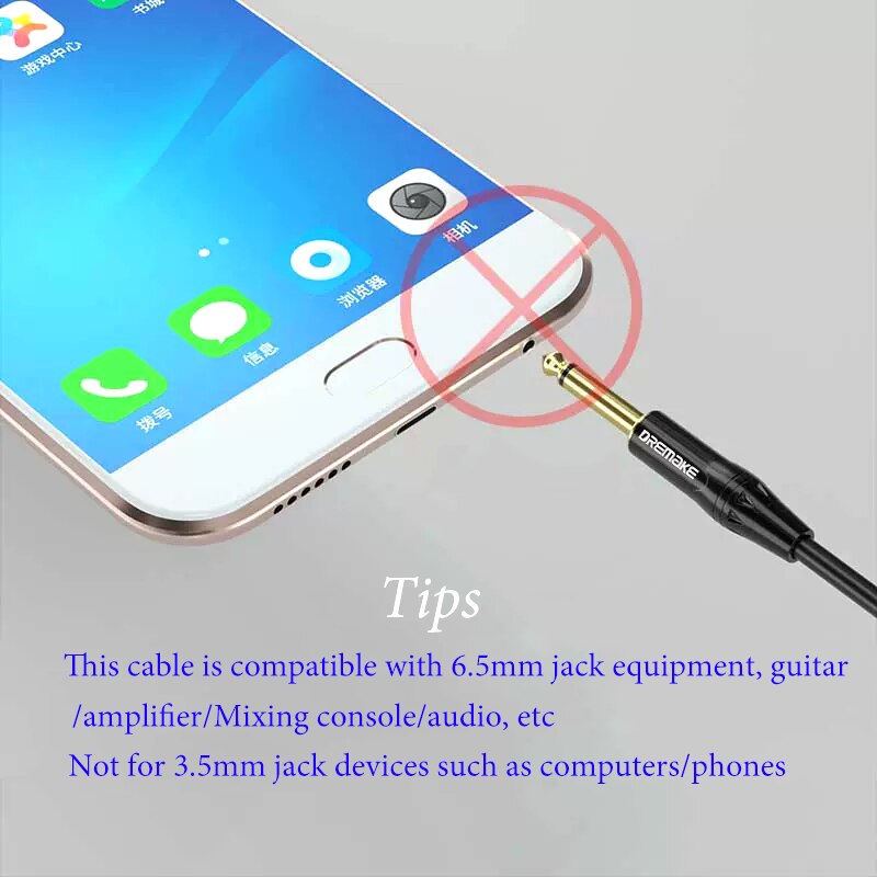 DREMAKE Jack 6.5mm Audio Cable Male To Male