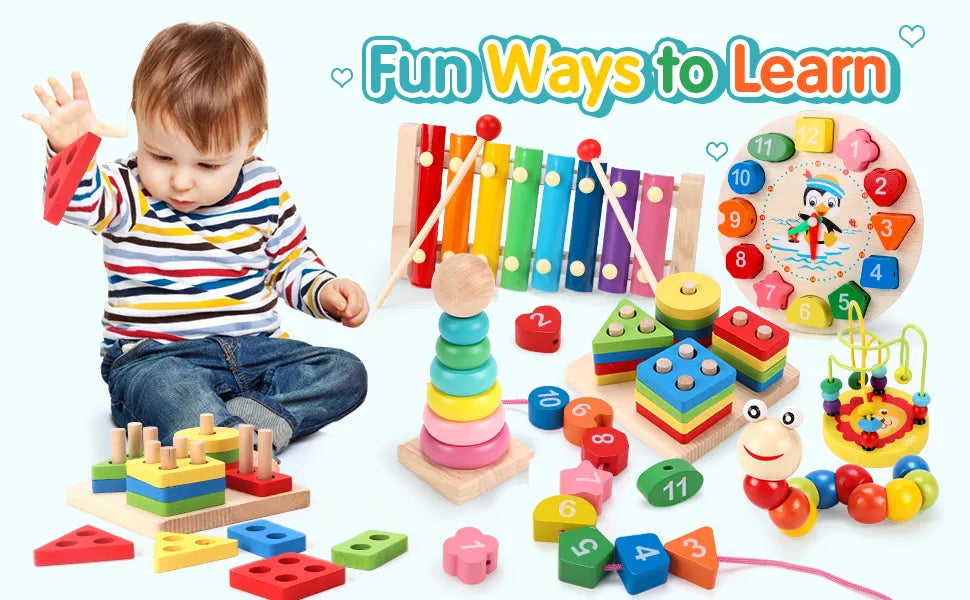 Montessori wooden toys for babies aged 1 to 3 years, suitable for boys and girls, makes for excellent baby development games. These wood puzzles for kids serve as educational learning toys.