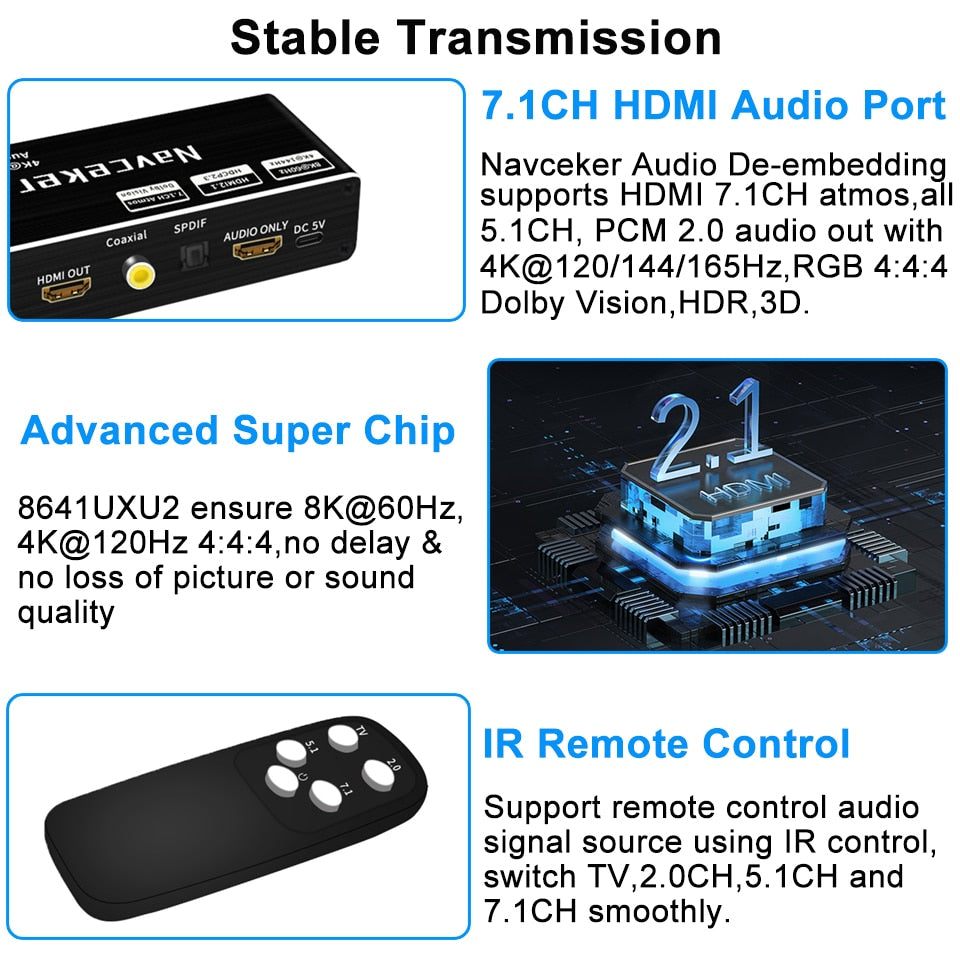 Navceker 8K 60Hz HDMI Audio Extractor