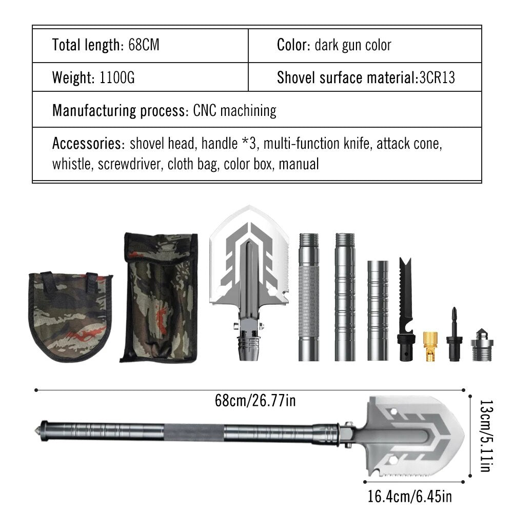 Portable Folding Shovel. Multi-function Outdoor Camping Survival Emergency Tool.